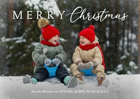 Kerstkaart met foto en merry christmas klassieke typografie
