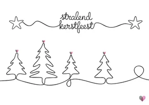 Kerstkaart met tekening van kerstbomen en hartjes Huidfonds