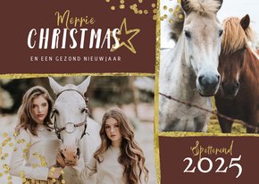 Kerstkaart paarden goud stijlvol manege sterren