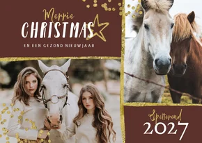 Kerstkaart paarden goud stijlvol manege sterren