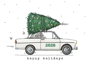 Kerstkaart retro auto wit