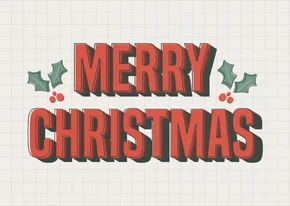 Kerstkaart retro merry christmas rood groen hulst