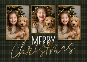 Kerstkaart ruitjes groen fotocollage merry christmas