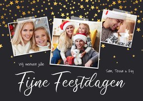 Kerstkaart sterren confetti fotocollage fijne feestdagen