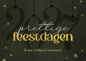 Kerstkaart stijlvol 2027 sneeuwvlokjes feestdagen goud