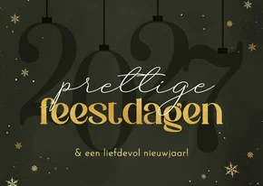 Kerstkaart stijlvol 2027 sneeuwvlokjes feestdagen goud