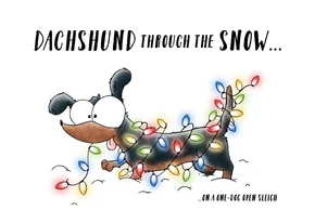 Kerstkaart teckel met lampjes dachshund through the snow