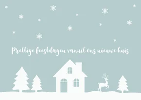 Kerstkaart verhuiskaart huisje sneeuw silhouet