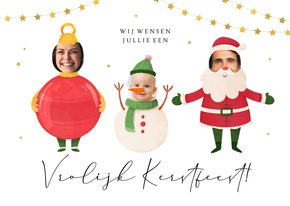 Kerstkaart vrolijk kerstfeest grappig kerstman sneeuwpop bal