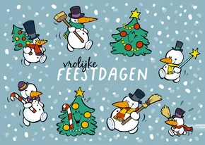 Kerstkaart vrolijke sneeuwpoppen
