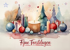 Kerstkaart waterverf nostalgisch Huidfonds