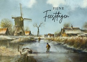 Kerstkaart winterlandschap met molen
