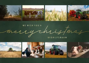 Kerstkaart zakelijk met fotocollage merry christmas goud