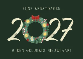 Kerstkaartje donkergroen 2027 met krans 