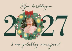 Kerstkaartje kerstkrans foto 2027 groen jaartal