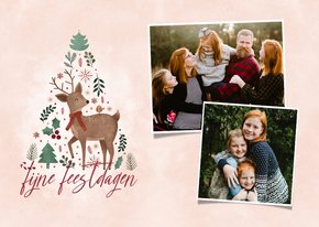 Kerstkaartje met 2 foto's en hert in kerstboom vorm