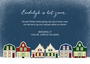 Kerstverhuiskaart met Hollandse huisjes