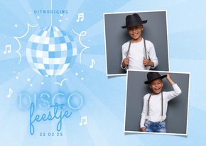 Kinderfeestje disco met discobal foto's en neon tekst