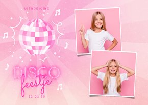 Kinderfeestje disco met foto's discobal en neon tekst