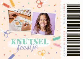 Kinderfeestje knutsel ticket schaar potloden confetti 