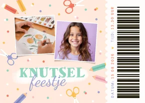Kinderfeestje knutsel ticket schaar potloden confetti 