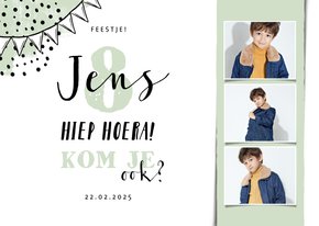 Kinderfeestje liggend fotostrip met vlaggen en confetti