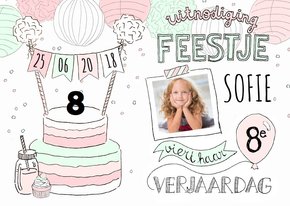 Kinderfeestje taart roze mint