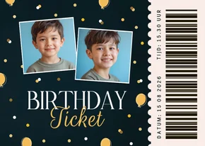 Kinderfeestje ticket blauw met ballonnetjes confetti foto's