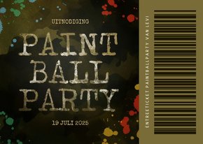 Kinderfeestje ticket paintballparty met verfspetters en camo