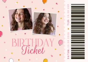Kinderfeestje ticket roze ballonnetjes en confetti trendy