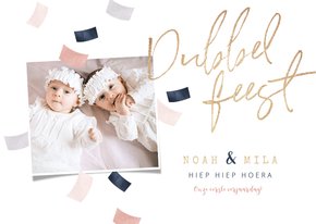 Kinderfeestje tweeling confetti dubbel feest roze goud