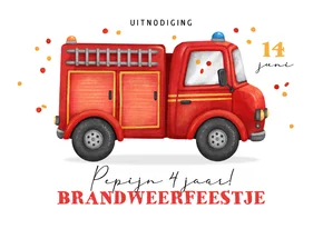 Kinderfeestje uitnodiging brandweer unisex confetti