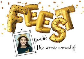 Kinderfeestje uitnodiging feest ballonnen goud