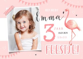 Kinderfeestje uitnodiging meisje flamingo lief hip foto