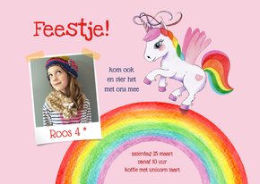 Kinderfeestje unicorn met regenboog