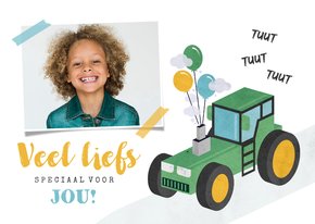 Kinderkaart veel liefs tractor foto ballonnen 