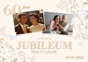 Klassieke fotokaart huwelijksjubileum met witte bloemen