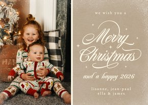 Klassieke kerstkaart met sierlijke letters en eigen foto