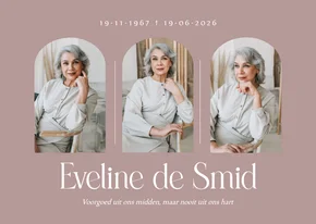 Klassieke rouwkaart met fotos en grote naam