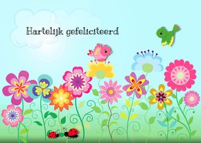 Kleurrijke bloemen en vogels