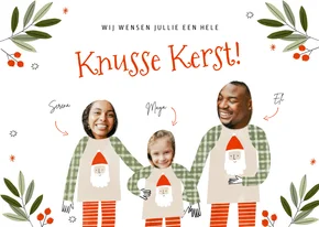 Knusse kerstkaart gezin pyjama's en foto's