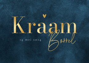 Kraamfeest uitnodiging stijlvol velvetlook blauw goud hartje