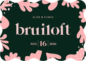 Kunstzinnige trouwkaart met golvende rand groen met roze