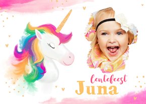 Lentefeest uitnodiging feestje unicorn waterverf hartjes