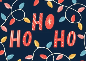 Leuke kerstkaart ho ho ho met kerstlichtjes