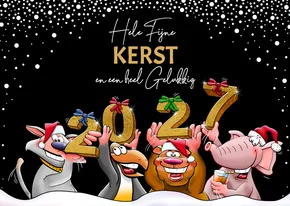 Leuke kerstkaart met diverse dieren en 2027