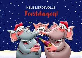 Leuke kerstkaart met twee proostende olifanten