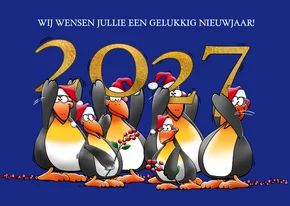Leuke nieuwjaarskaart met pinguïns met jaartal 2027