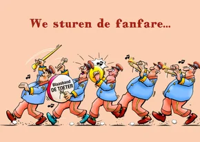 Leuke verjaardagskaart met fanfare, voor een vrouw