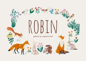 Lief geboortekaartje dieren krans ovaal klassiek